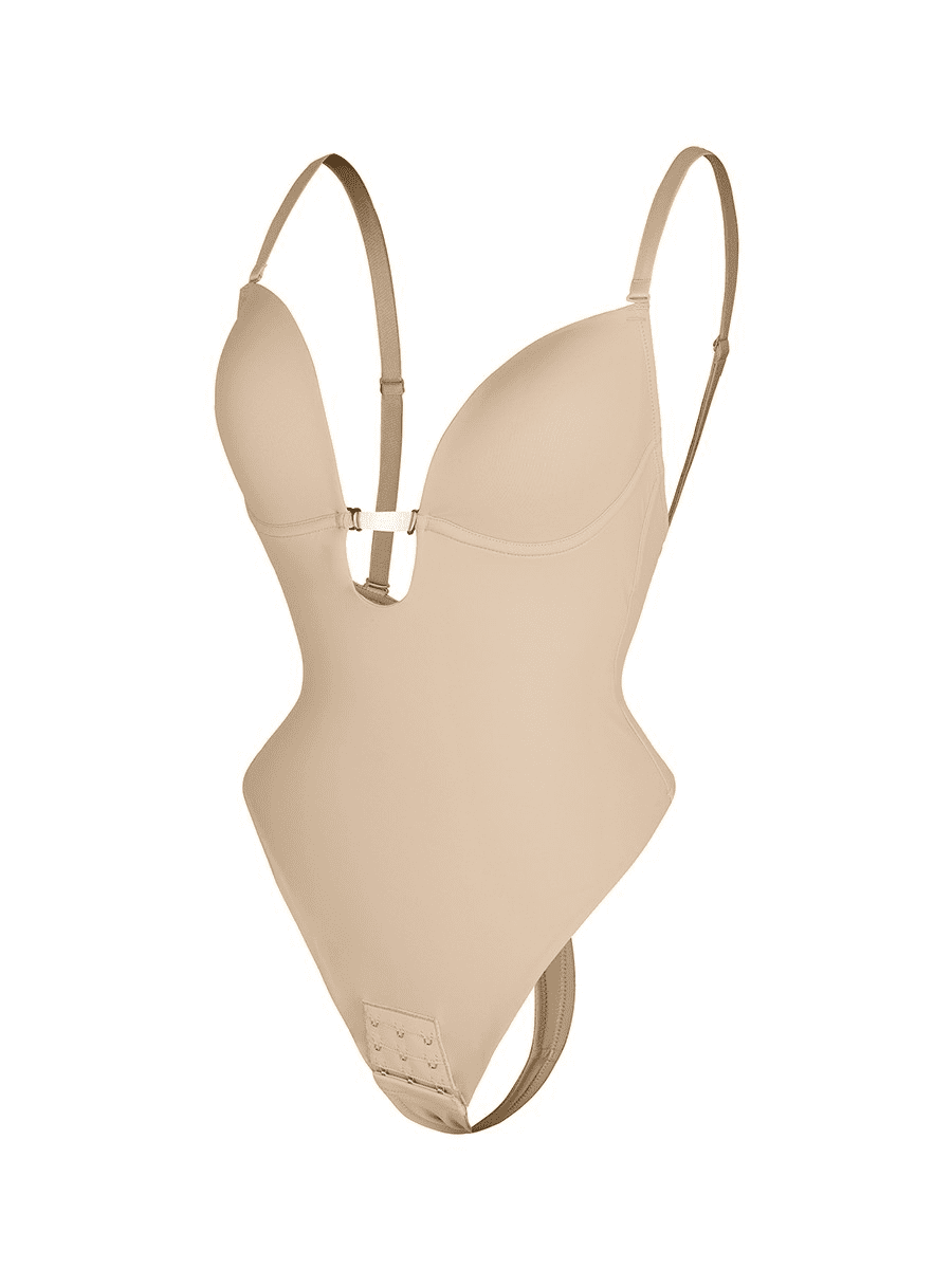 Low-Cut Backless Shapewear Bodysuit with Underwire Support & T-String Design