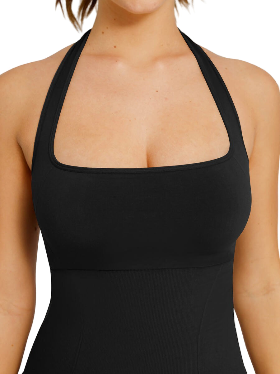 Elegant Halter Neck Seamless Bodysuit with Chest Support & Butt Lifting Design