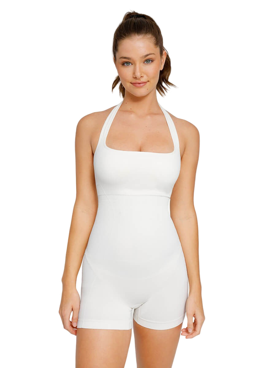 Elegant Halter Neck Seamless Bodysuit with Chest Support & Butt Lifting Design