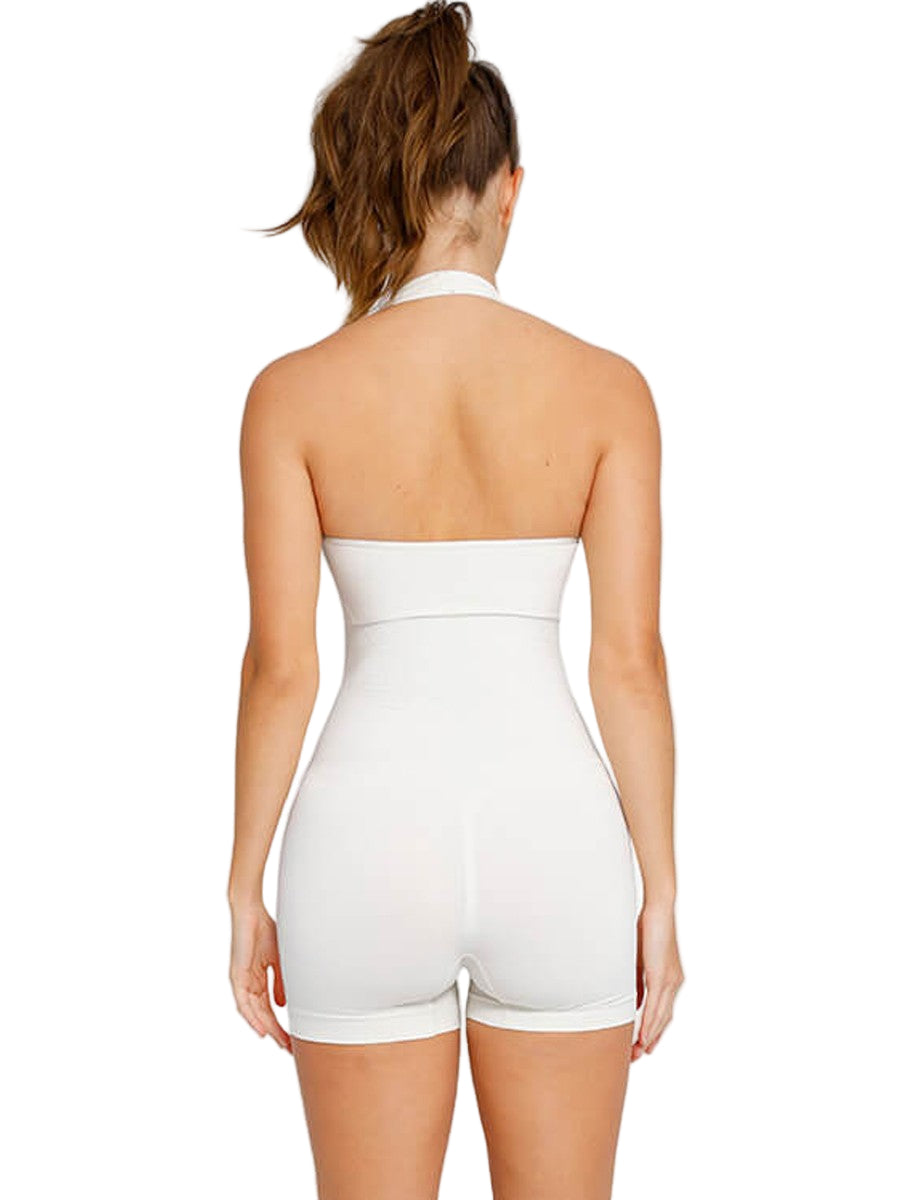 Elegant Halter Neck Seamless Bodysuit with Chest Support & Butt Lifting Design