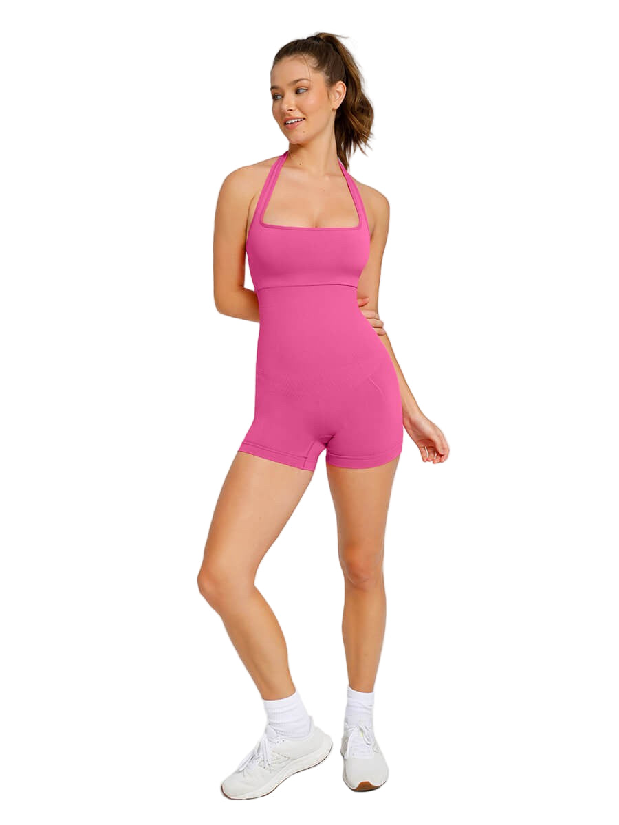 Elegant Halter Neck Seamless Bodysuit with Chest Support & Butt Lifting Design