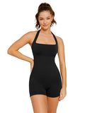 Elegant Halter Neck Seamless Bodysuit with Chest Support & Butt Lifting Design