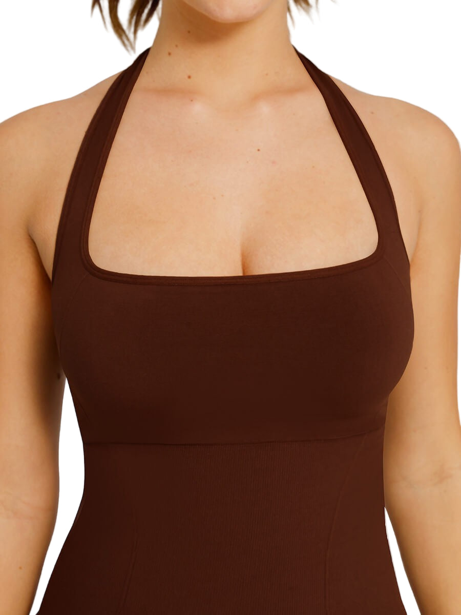 Elegant Halter Neck Seamless Bodysuit with Chest Support & Butt Lifting Design