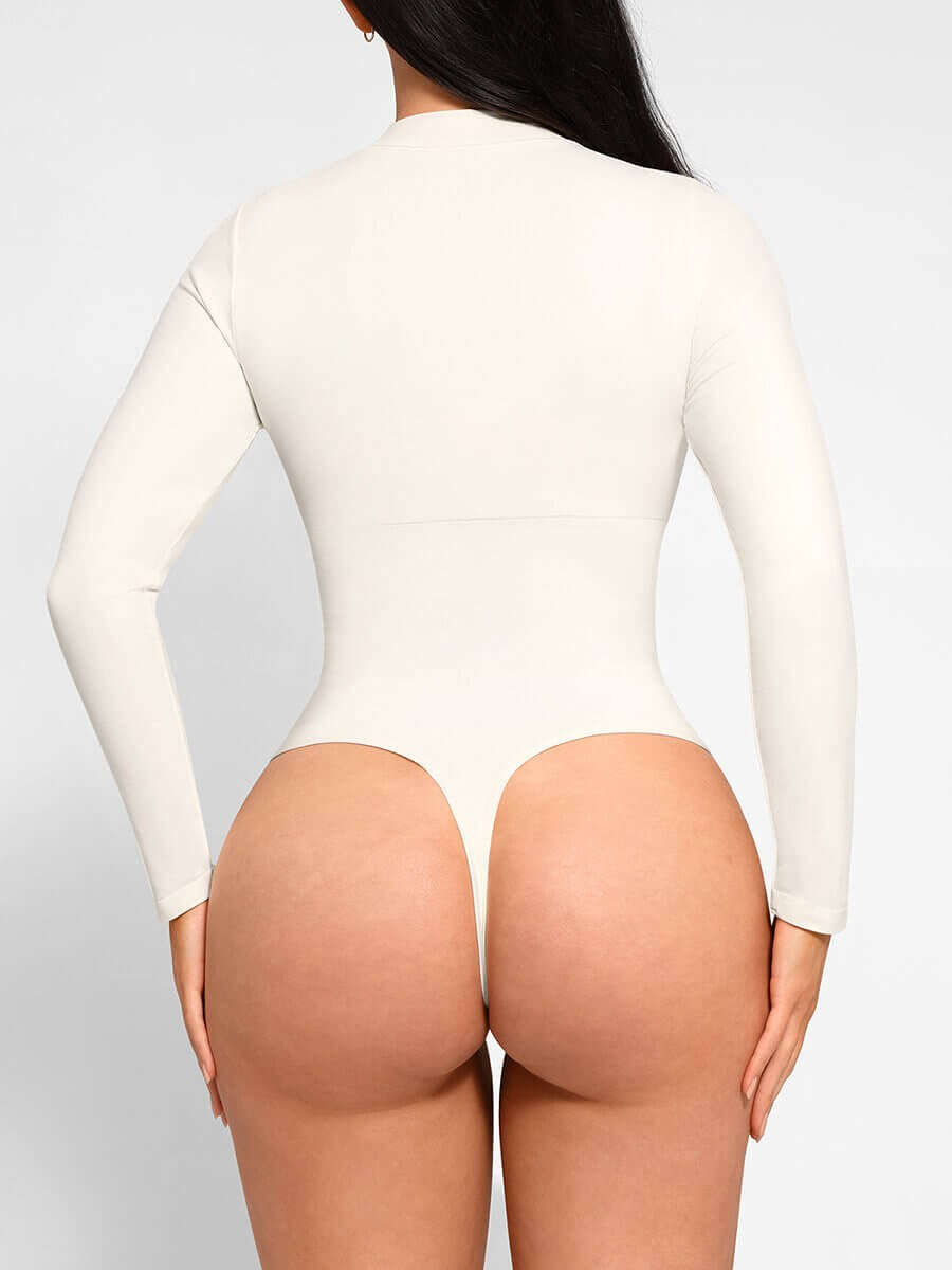 Zipper Stand Collar Seamless Long Sleeve Bodysuit | High-Stretch Slimming Shapewear for Women