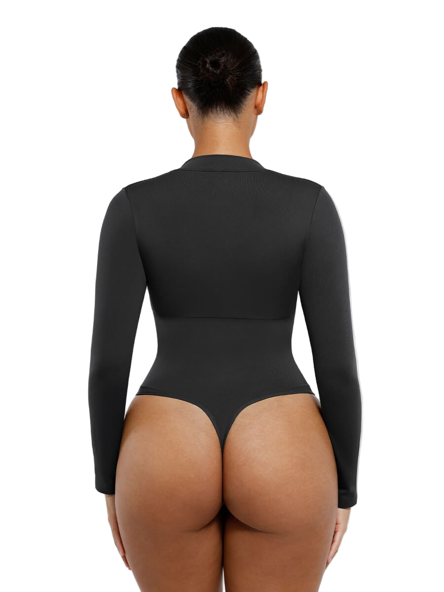 Zipper Stand Collar Seamless Long Sleeve Bodysuit | High-Stretch Slimming Shapewear for Women