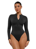 Zipper Stand Collar Seamless Long Sleeve Bodysuit | High-Stretch Slimming Shapewear for Women