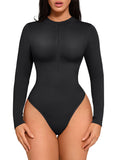 Zipper Stand Collar Seamless Long Sleeve Bodysuit | High-Stretch Slimming Shapewear for Women