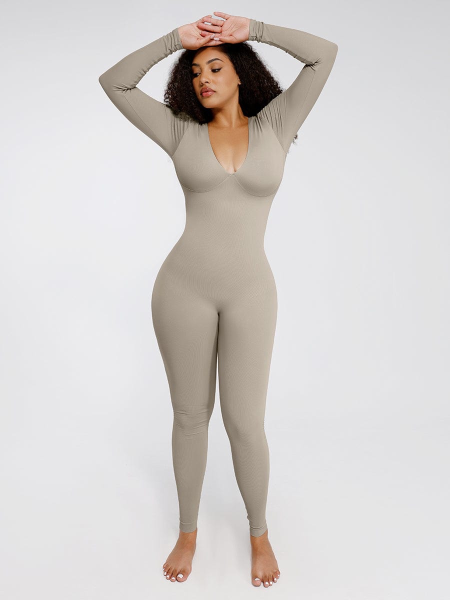 Seamless Deep V Tummy Control Waist-Cinching Catsuit