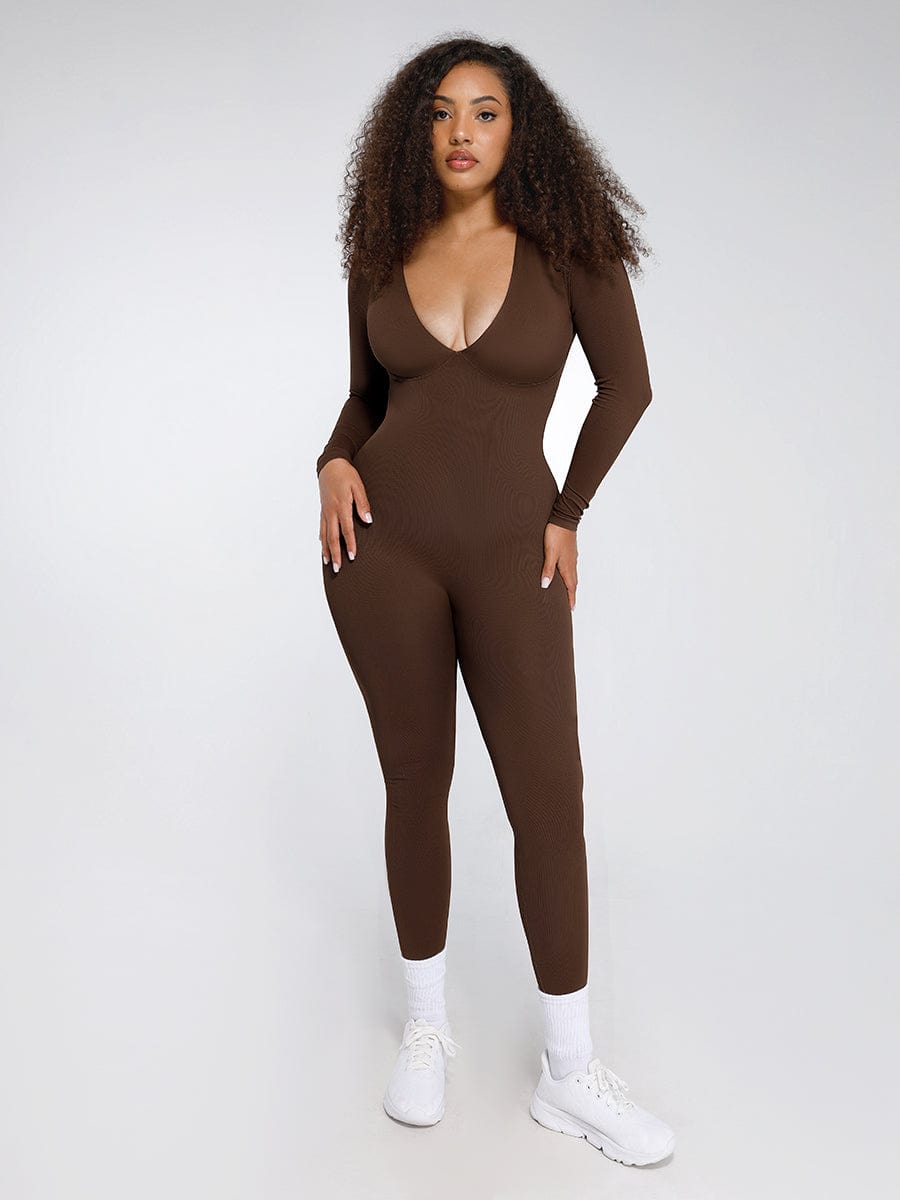 Seamless Deep V Tummy Control Waist-Cinching Catsuit