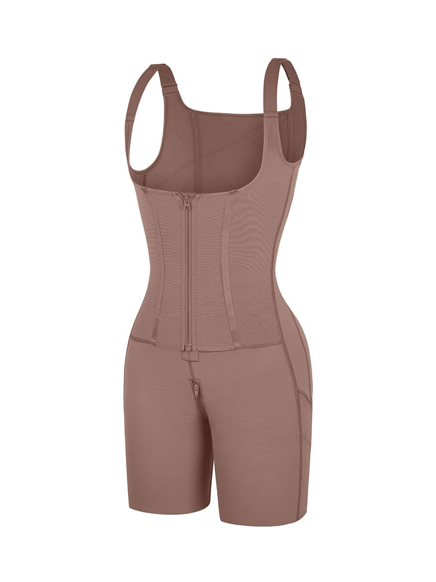 Full Body Tummy Control Shapewear with Zipper & Adjustable Straps for Women