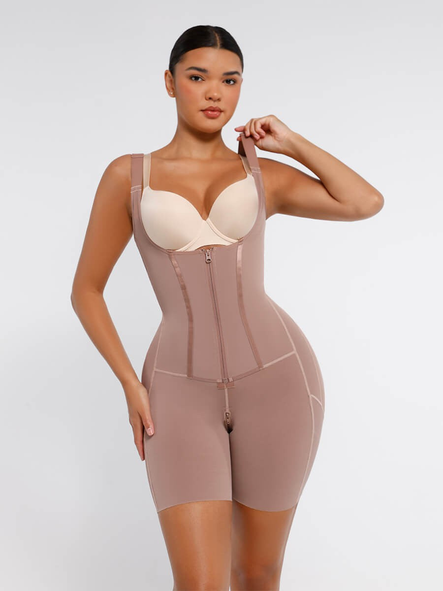 Full Body Tummy Control Shapewear with Zipper & Adjustable Straps for Women