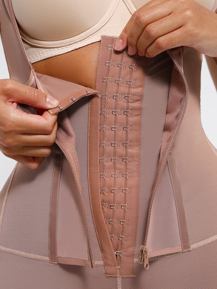 Full Body Tummy Control Shapewear with Zipper & Adjustable Straps for Women