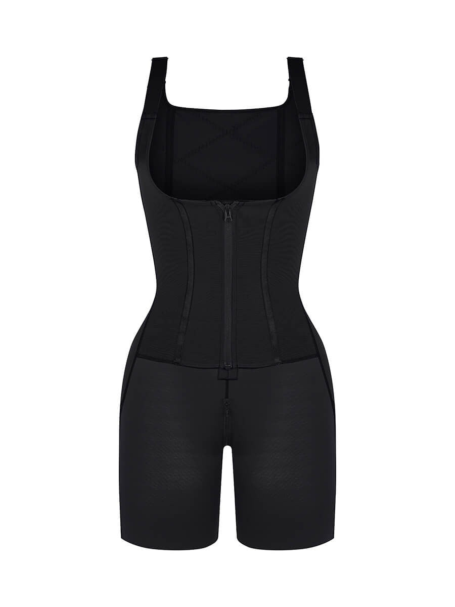 Full Body Tummy Control Shapewear with Zipper & Adjustable Straps for Women