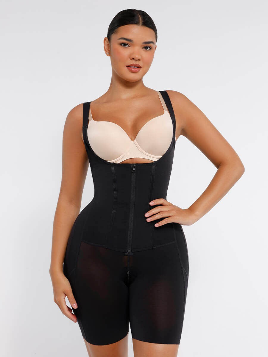 Full Body Tummy Control Shapewear with Zipper & Adjustable Straps for Women