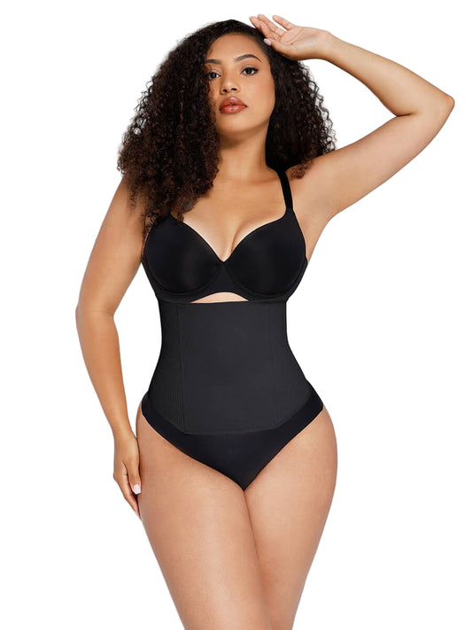 Seamless Zipper Waist Cincher with 4 Steel Bones – High-Low Hem Tummy Control Shaper