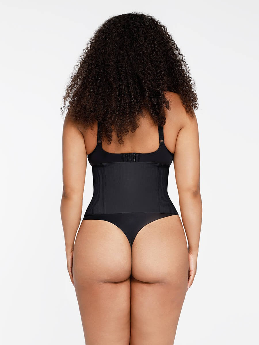Seamless Zipper Waist Cincher with 4 Steel Bones – High-Low Hem Tummy Control Shaper