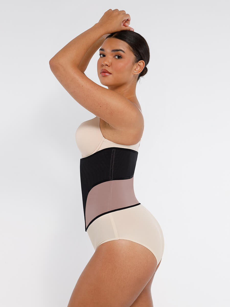 Color-Block Breathable Waist Cincher with 9 Steel Bones – Adjustable Hook Closure Tummy Shaper