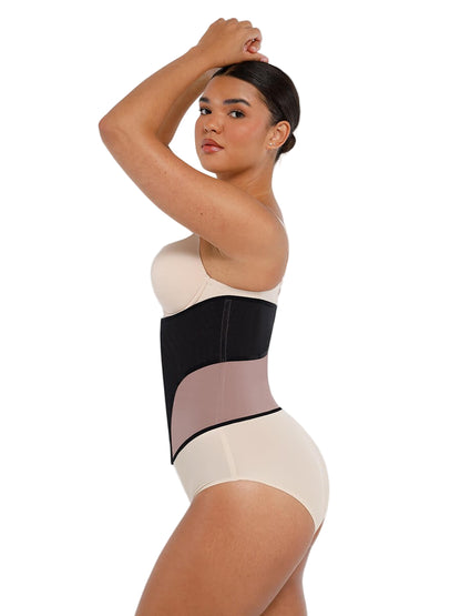 Color-Block Breathable Waist Cincher with 9 Steel Bones – Adjustable Hook Closure Tummy Shaper