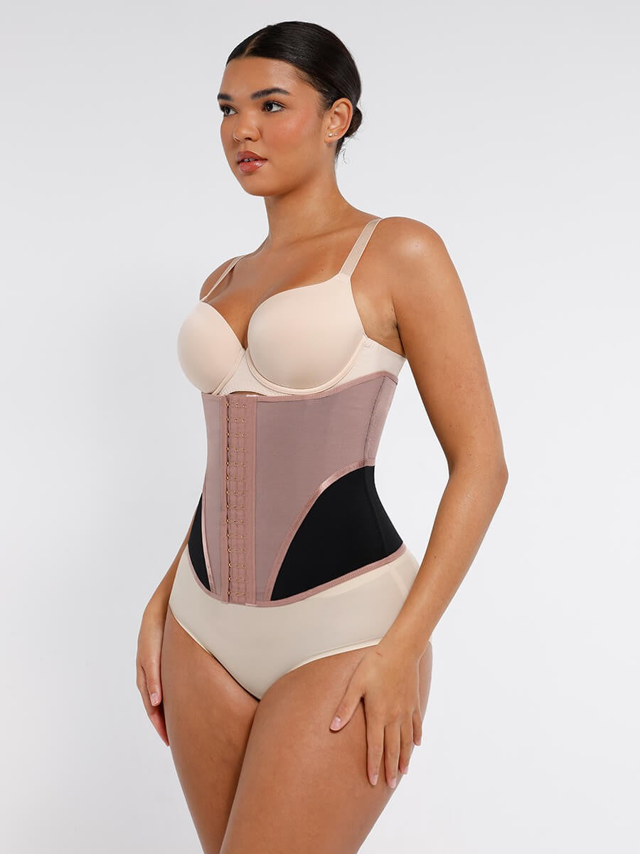 Color-Block Breathable Waist Cincher with 9 Steel Bones – Adjustable Hook Closure Tummy Shaper