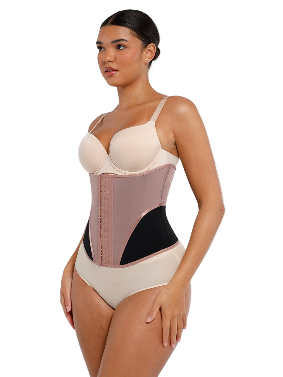 Color-Block Breathable Waist Cincher with 9 Steel Bones – Adjustable Hook Closure Tummy Shaper