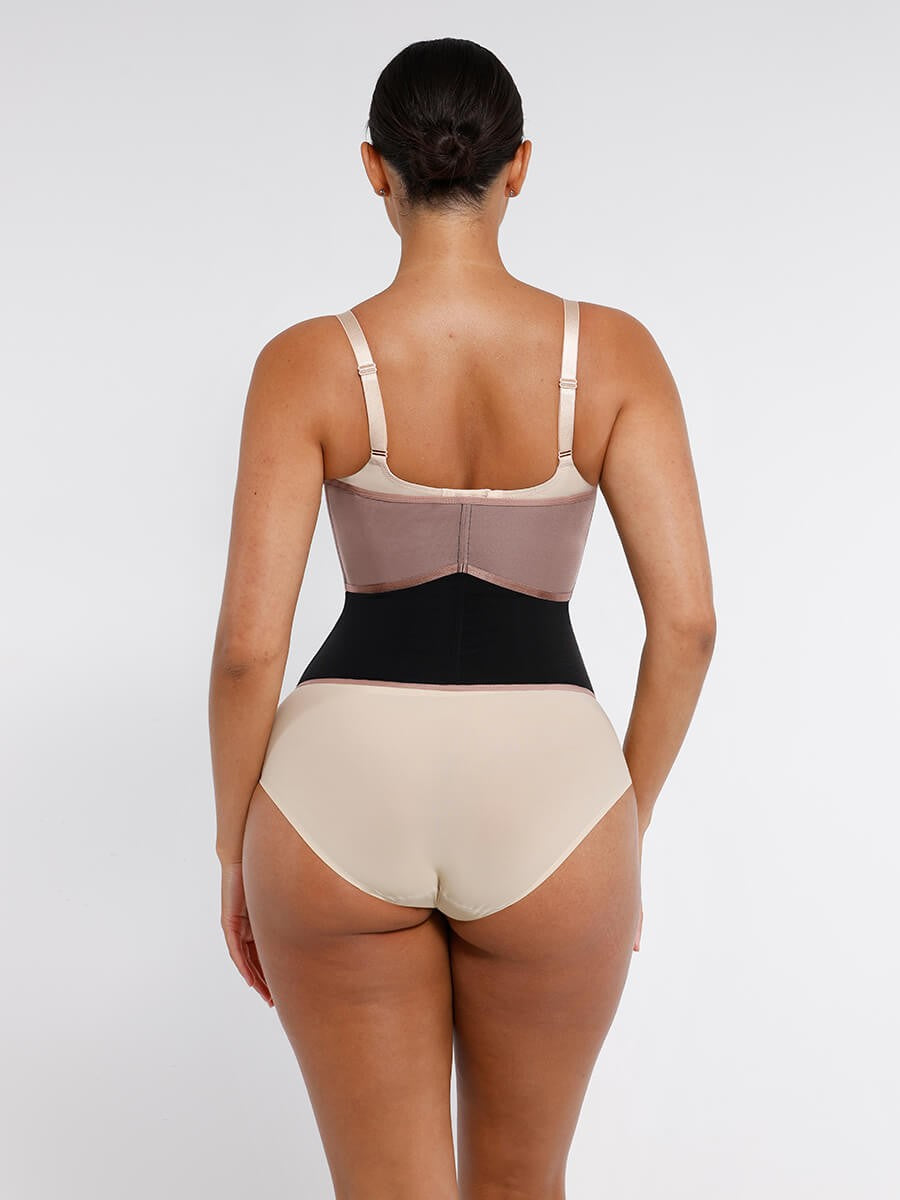 Color-Block Breathable Waist Cincher with 9 Steel Bones – Adjustable Hook Closure Tummy Shaper