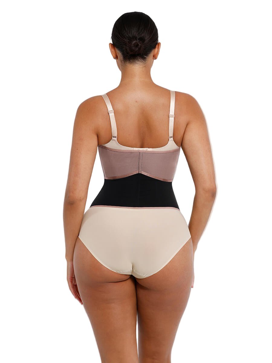 Color-Block Breathable Waist Cincher with 9 Steel Bones – Adjustable Hook Closure Tummy Shaper