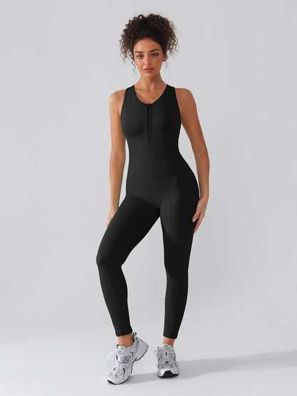 Seamless Zip-Front Racerback Sport Shaping Jumpsuit