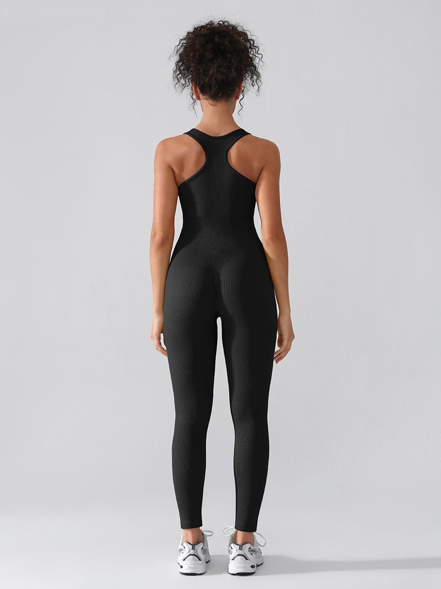 Seamless Zip-Front Racerback Sport Shaping Jumpsuit