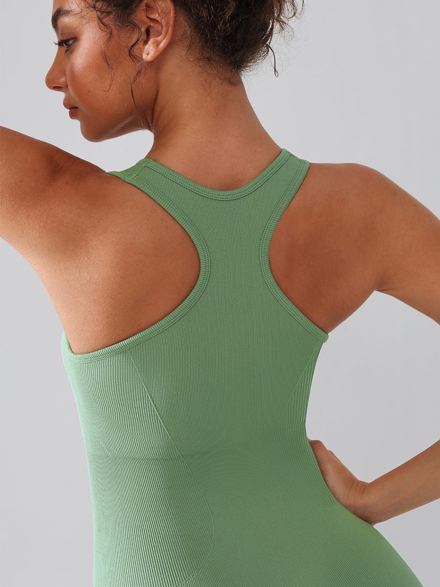 Seamless Zip-Front Racerback Sport Shaping Jumpsuit