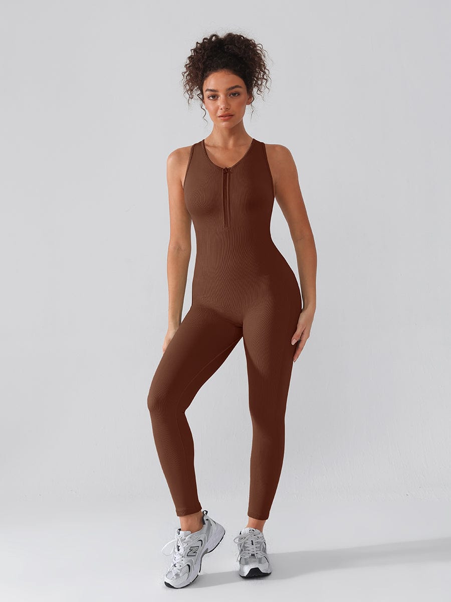 Seamless Zip-Front Racerback Sport Shaping Jumpsuit