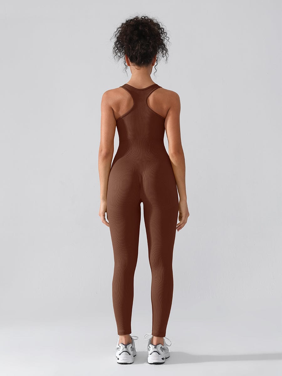Seamless Zip-Front Racerback Sport Shaping Jumpsuit