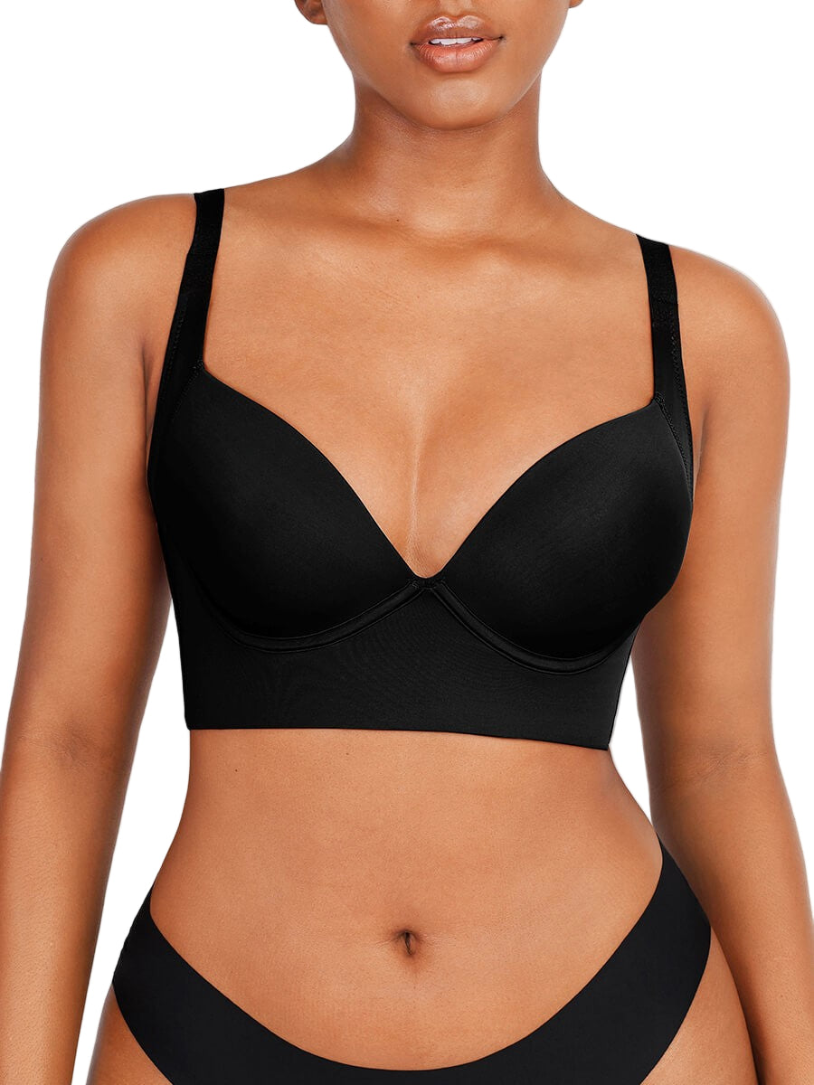 Black bra and panties set on a plain background