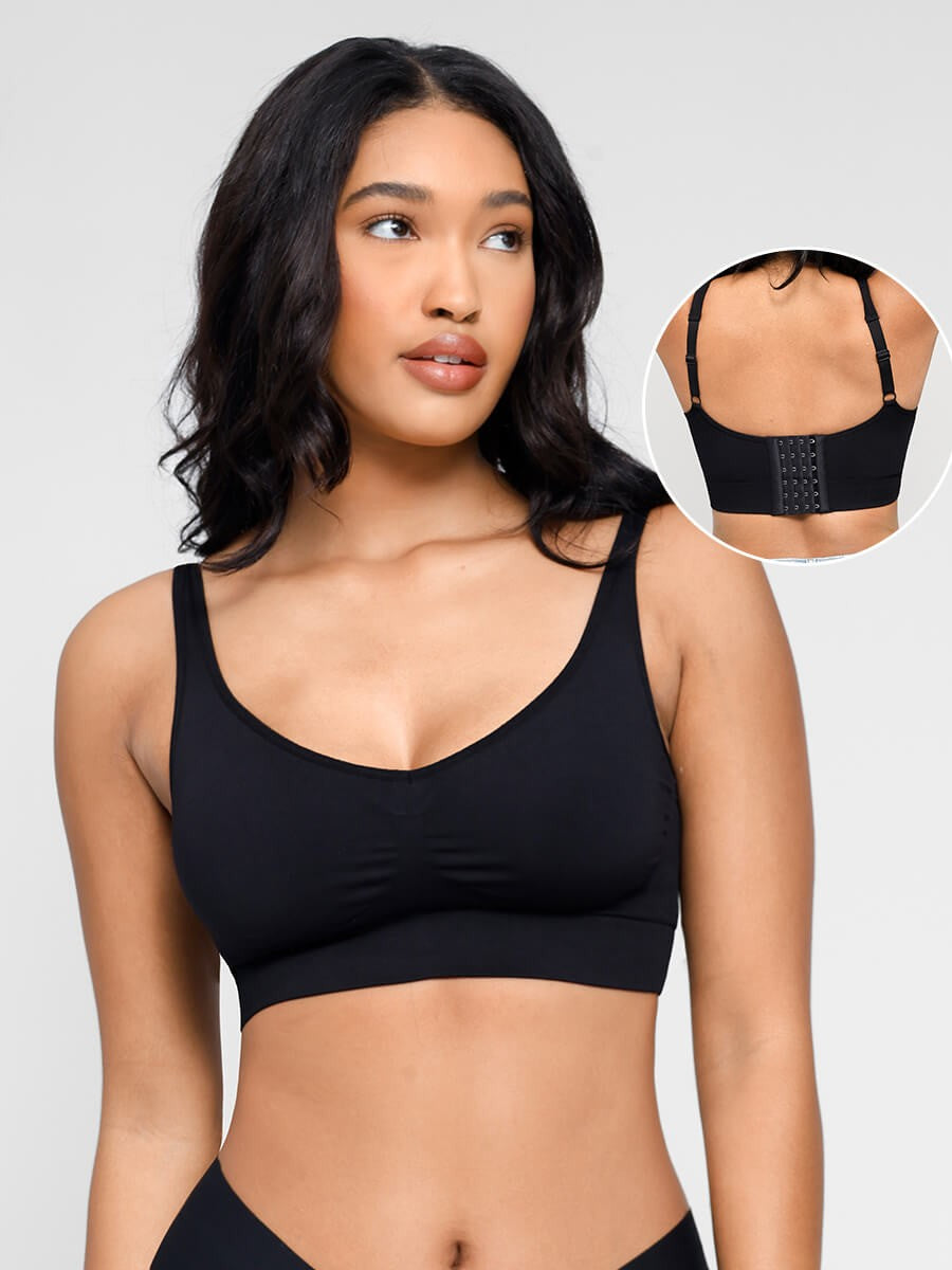 Deep V Push-Up Support Shapewear Bra with Adjustable Straps & Double Steel Ribs