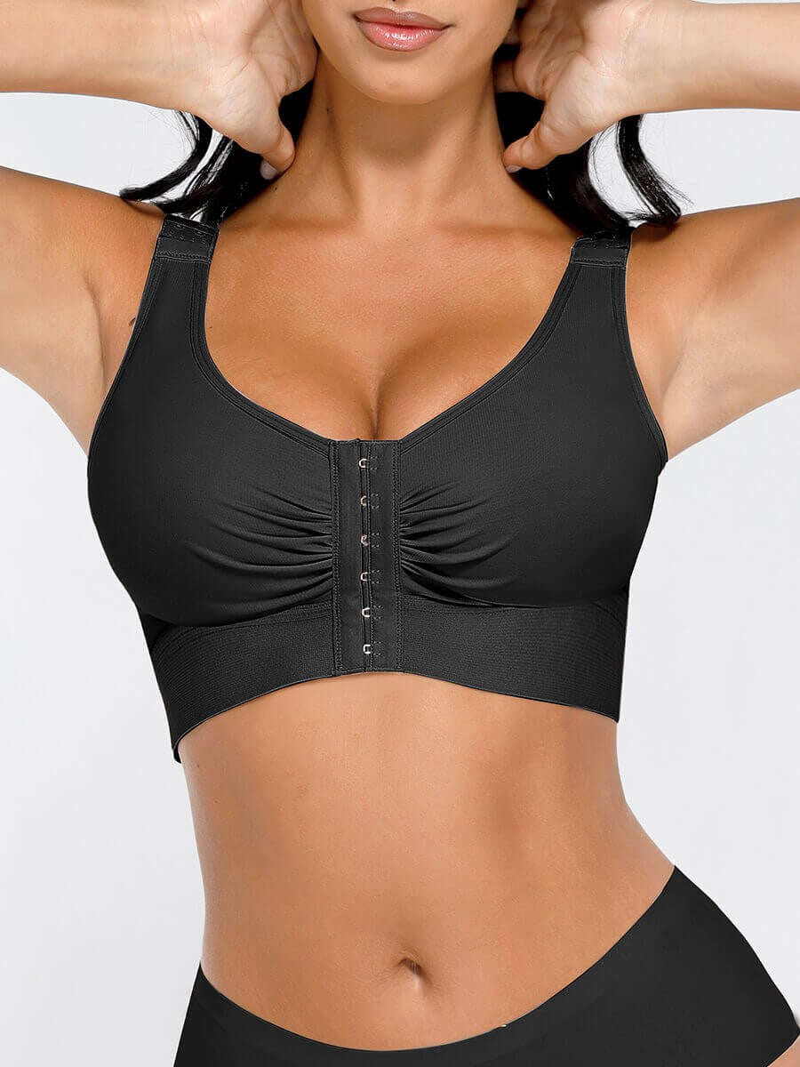 justable Postoperative Support Bra – 3-Row Button Front, Breathable Chest Shaping Shapewear