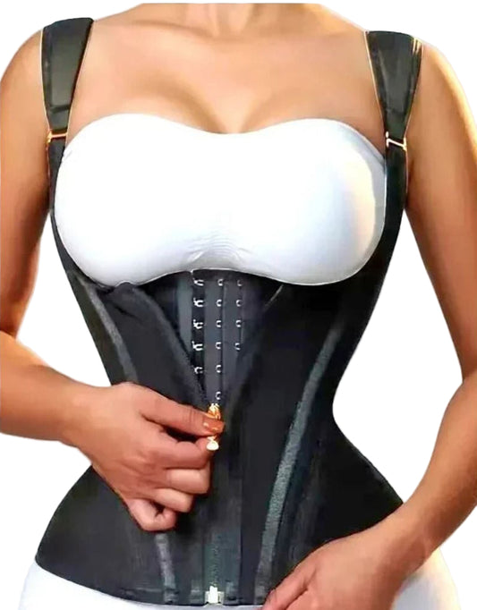High compression corset being worn with text 'High Compression Corset' and 'Shop Now' button.