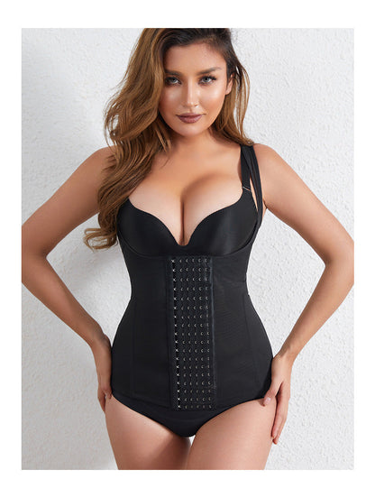 Buttoned Polyester Shaping Top - Black or Apricot, S-3XL