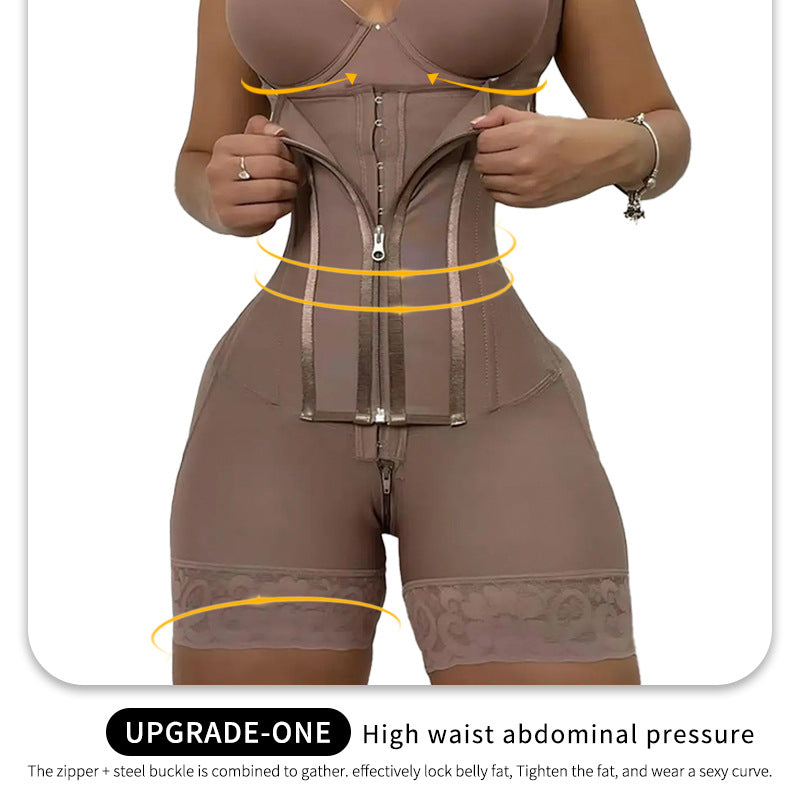 Women’s Waist-Shaping Bodysuit with Zipper and Steel Boning