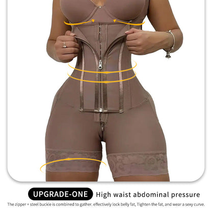Women’s Waist-Shaping Bodysuit with Zipper and Steel Boning