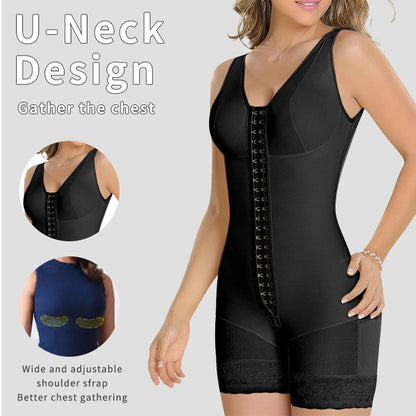 European and American Plus-Size Full-Body Compression Bodysuit, Butt-Lifting and Waist-Slimming Corset with Button Closure, Crotch Zipper Tummy Control Shapewear