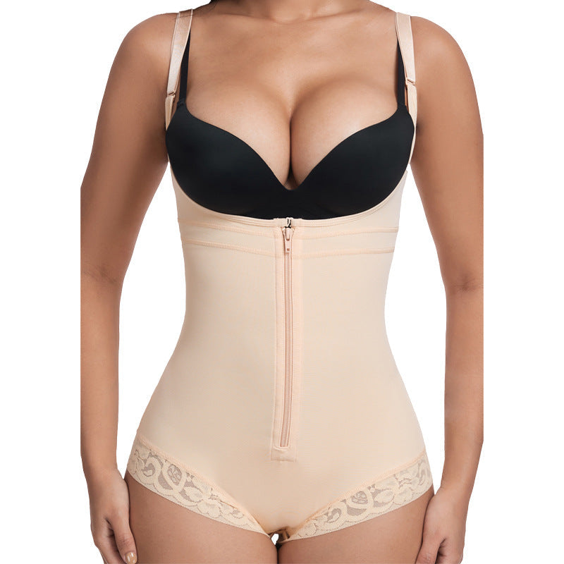 Women’s Thin Spandex Button-and-Zipper Shaping Bodysuit - 1079