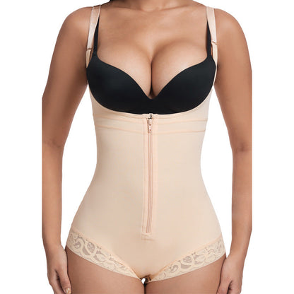 Women’s Thin Spandex Button-and-Zipper Shaping Bodysuit - 1079