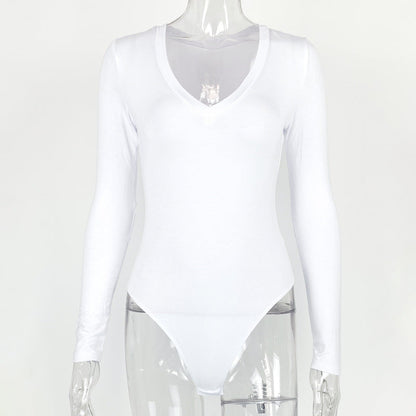 Autumn Winter Bottoming Shirt Tight Sexy Women Clothing Modal Long Sleeve V-neck Bodysuit