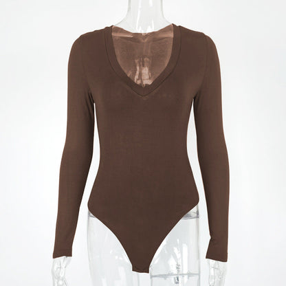 Autumn Winter Bottoming Shirt Tight Sexy Women Clothing Modal Long Sleeve V-neck Bodysuit