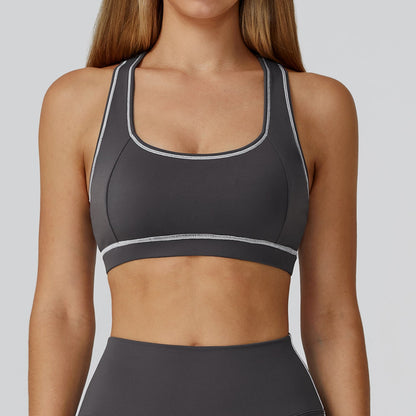 Contrast Color Brushed Yoga Bra H Shaped Beauty Back Sports Vest Outdoor Sports Running Exercise Underwear