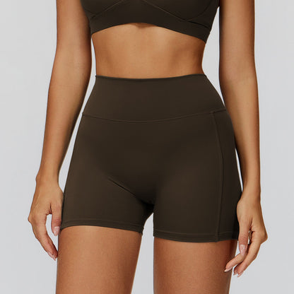 Brushed Yoga Shorts High Waist Pleated Slimming Tight Shorts Women Outdoor Running Sports Workout Clothes