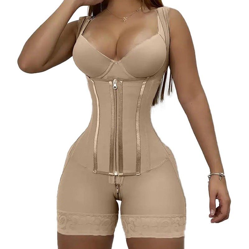 Women’s Waist-Shaping Bodysuit with Zipper and Steel Boning
