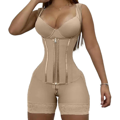 Women’s Waist-Shaping Bodysuit with Zipper and Steel Boning