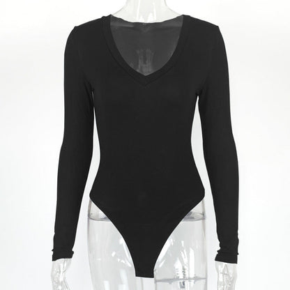 Autumn Winter Bottoming Shirt Tight Sexy Women Clothing Modal Long Sleeve V-neck Bodysuit