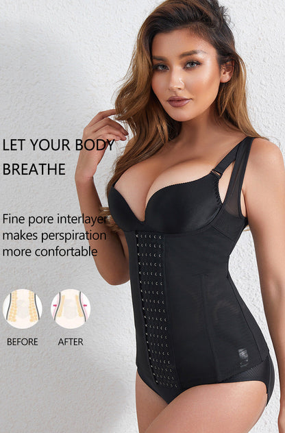 Buttoned Polyester Shaping Top - Black or Apricot, S-3XL