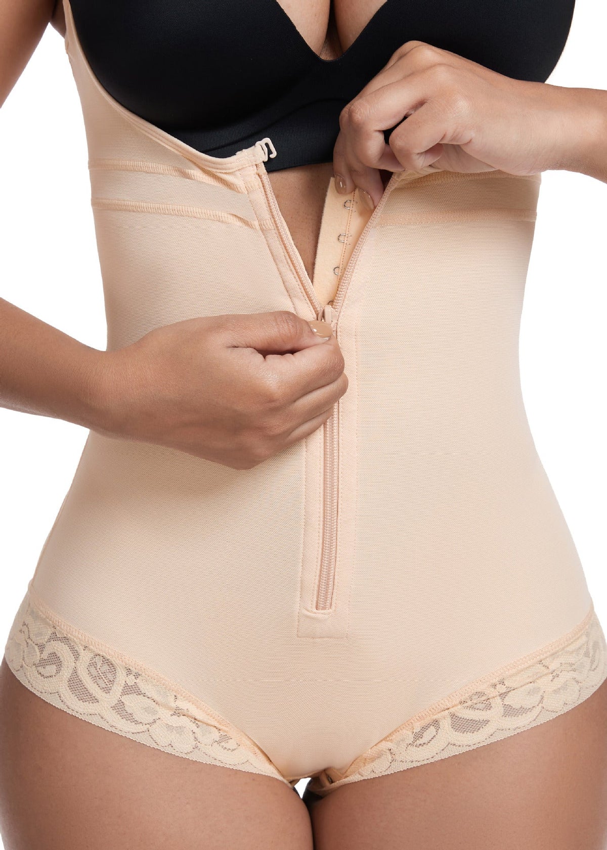 Women’s Thin Spandex Button-and-Zipper Shaping Bodysuit - 1079